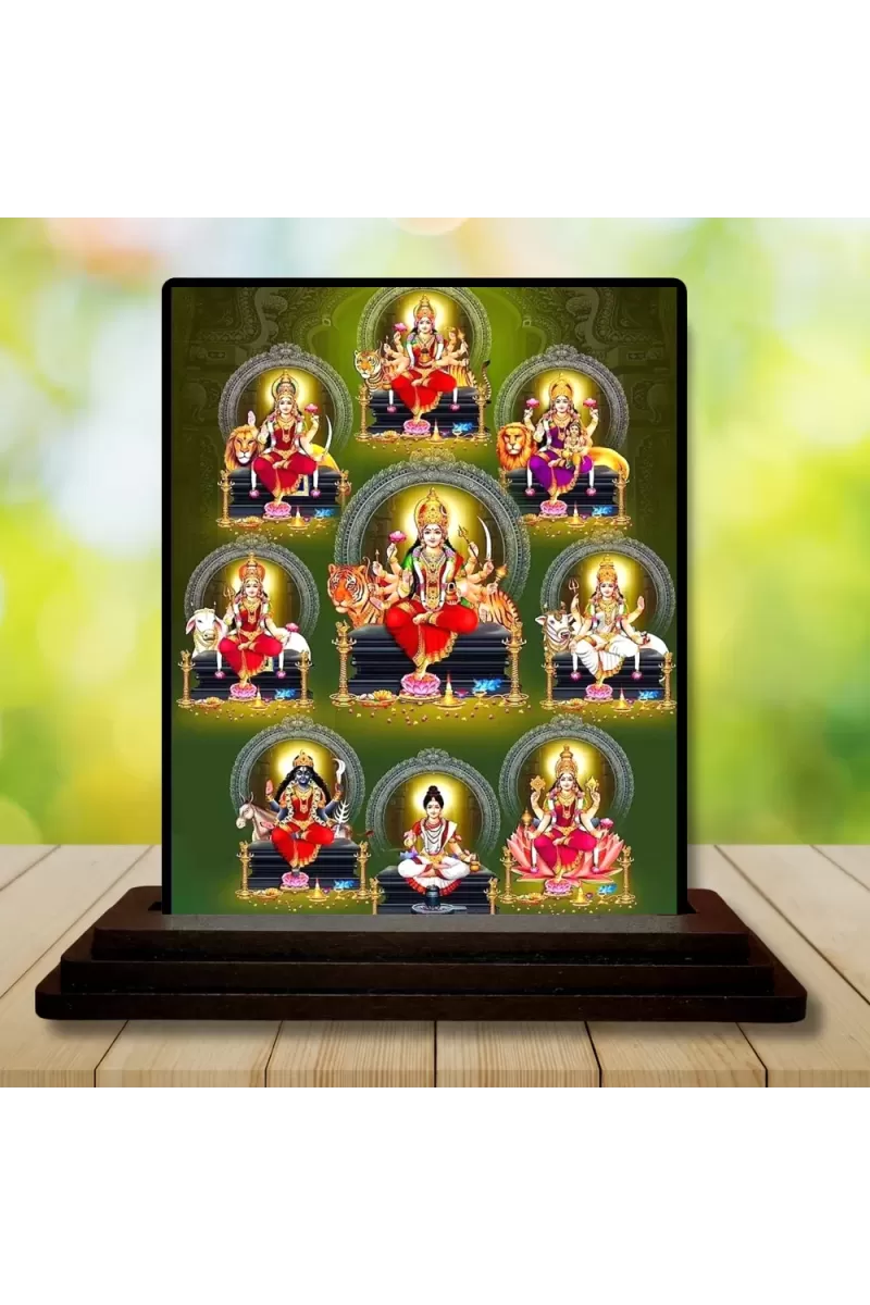Car Dashboard NavGoddess Durga Wooden Photo Stand  3x4 Inches, Compact & Stylish Spiritual Display For Car, Home & Office (Pack Of 1) (F48755)