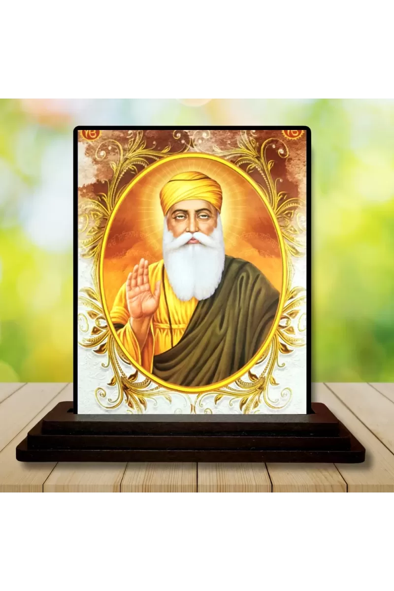 Car Dashboard Guru Nanak Wooden Photo Stand  3x4 Inches, Compact & Stylish Spiritual Display For Car, Home & Office (Pack Of 1) (F48756)