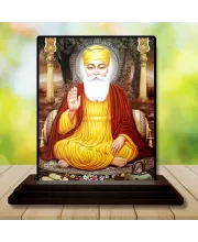 Car Dashboard Guru Nanak Wooden Photo Stand  3x4 Inches, Compact & Stylish Spiritual Display For Car, Home & Office (Pack Of 1) (F48758)