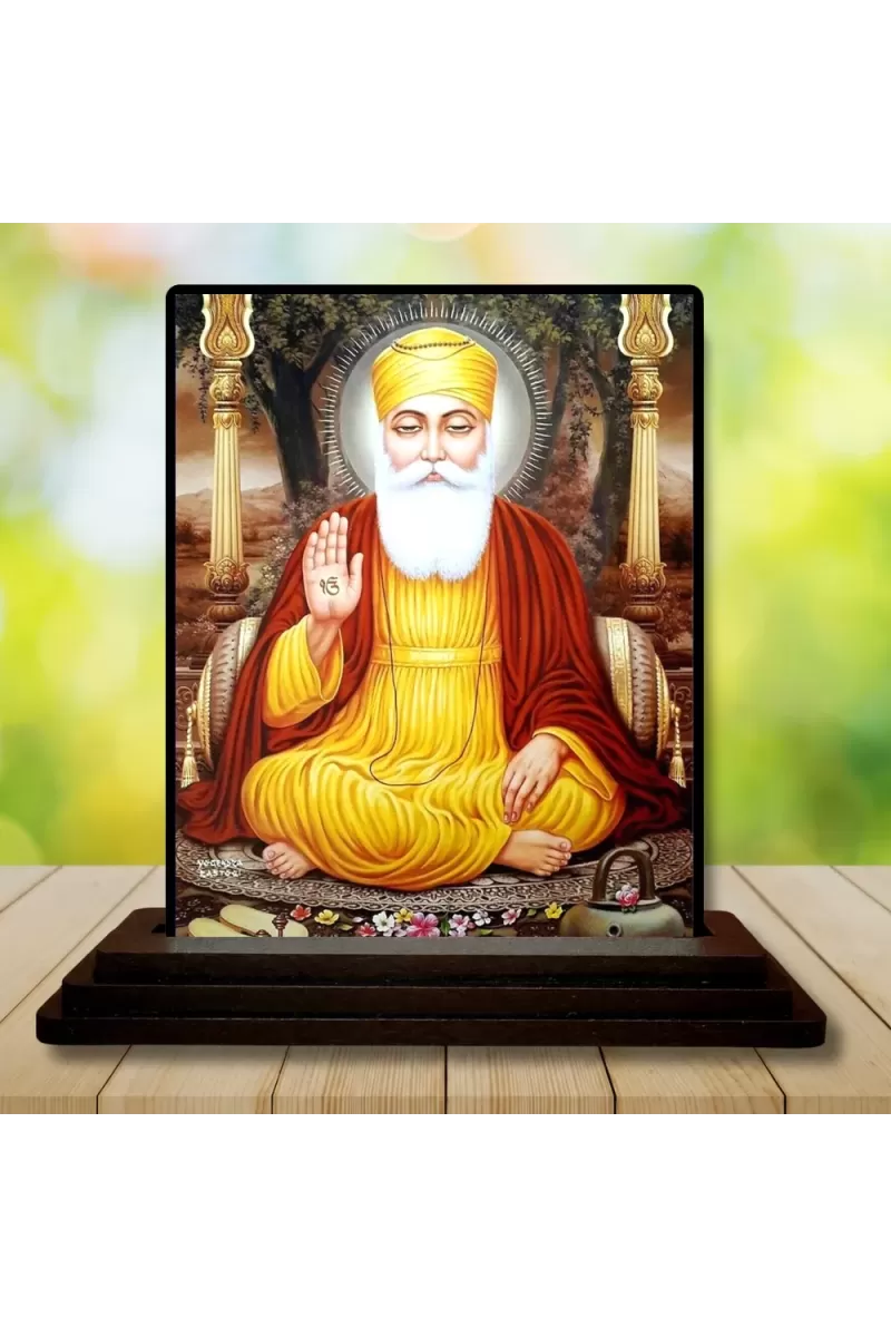 Car Dashboard Guru Nanak Wooden Photo Stand  3x4 Inches, Compact & Stylish Spiritual Display For Car, Home & Office (Pack Of 1) (F48758)