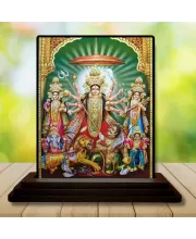 Car Dashboard Goddess Durga Wooden Photo Stand  3x4 Inches, Compact & Stylish Spiritual Display For Car, Home & Office (Pack Of 1) (F48759)