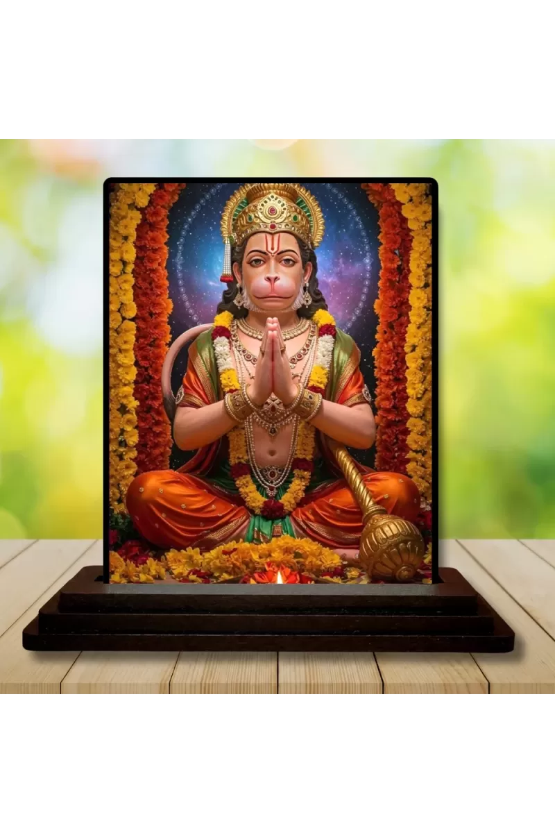 Car Dashboard Hanuman Wooden Photo Stand  3x4 Inches, Compact & Stylish Spiritual Display For Car, Home & Office (Pack Of 1) (F48764)