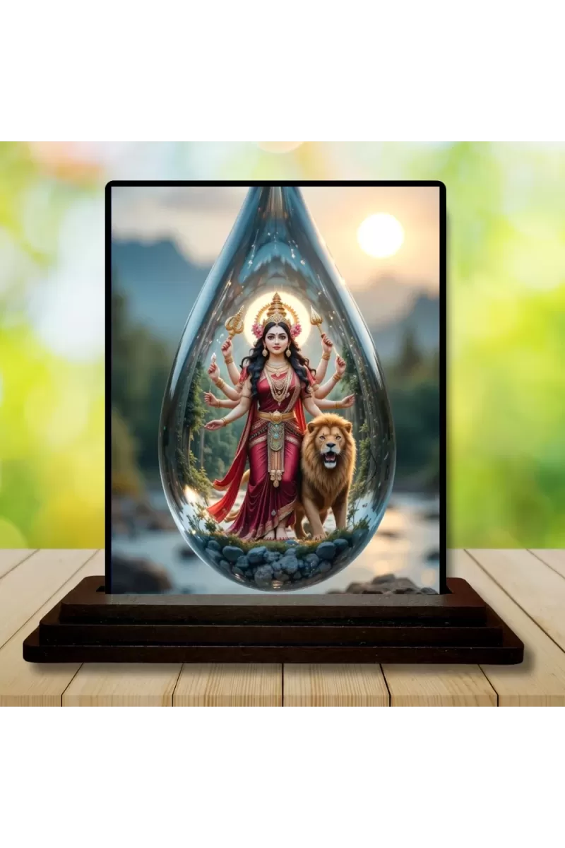 Car Dashboard Durga Wooden Photo Stand  3x4 Inches, Compact & Stylish Spiritual Display For Car, Home & Office (Pack Of 1) (F48765)