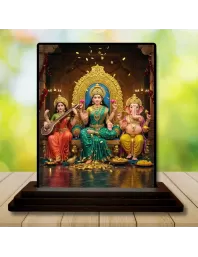 Car Dashboard Lord Ganesha Wooden Photo Stand  3x4 Inches, Compact & Stylish Spiritual Display For Car, Home & Office (Pack Of 1) (F48767)