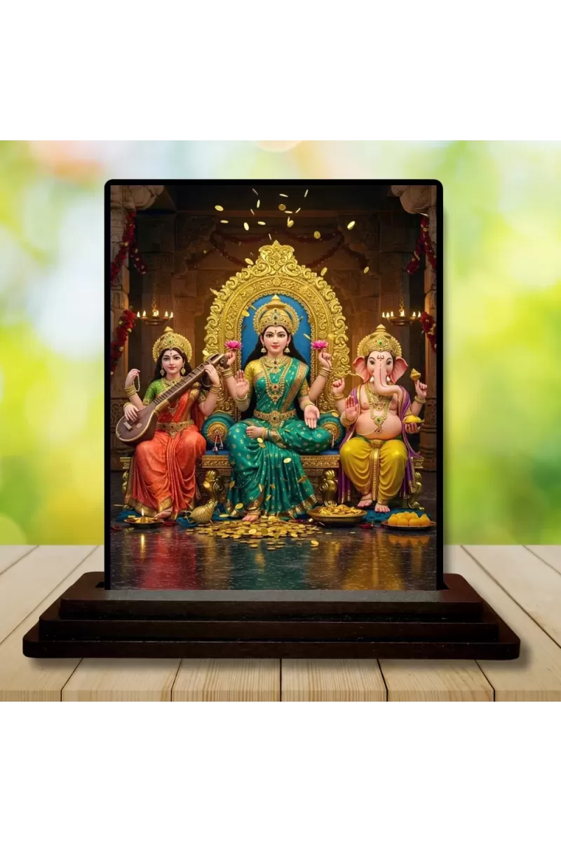 Car Dashboard Lord Ganesha Wooden Photo Stand  3x4 Inches, Compact & Stylish Spiritual Display For Car, Home & Office (Pack Of 1) (F48767)