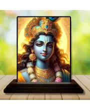 Car Dashboard Krishna Wooden Photo Stand  3x4 Inches, Compact & Stylish Spiritual Display For Car, Home & Office (Pack Of 1) (F48768)