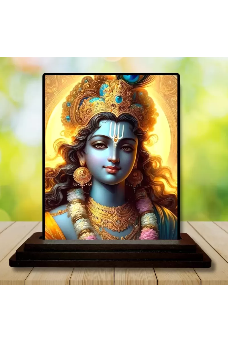 Car Dashboard Krishna Wooden Photo Stand  3x4 Inches, Compact & Stylish Spiritual Display For Car, Home & Office (Pack Of 1) (F48768)