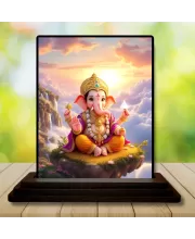 Car Dashboard Ganesha Wooden Photo Stand  3x4 Inches, Compact & Stylish Spiritual Display For Car, Home & Office (Pack Of 1) (F48769)