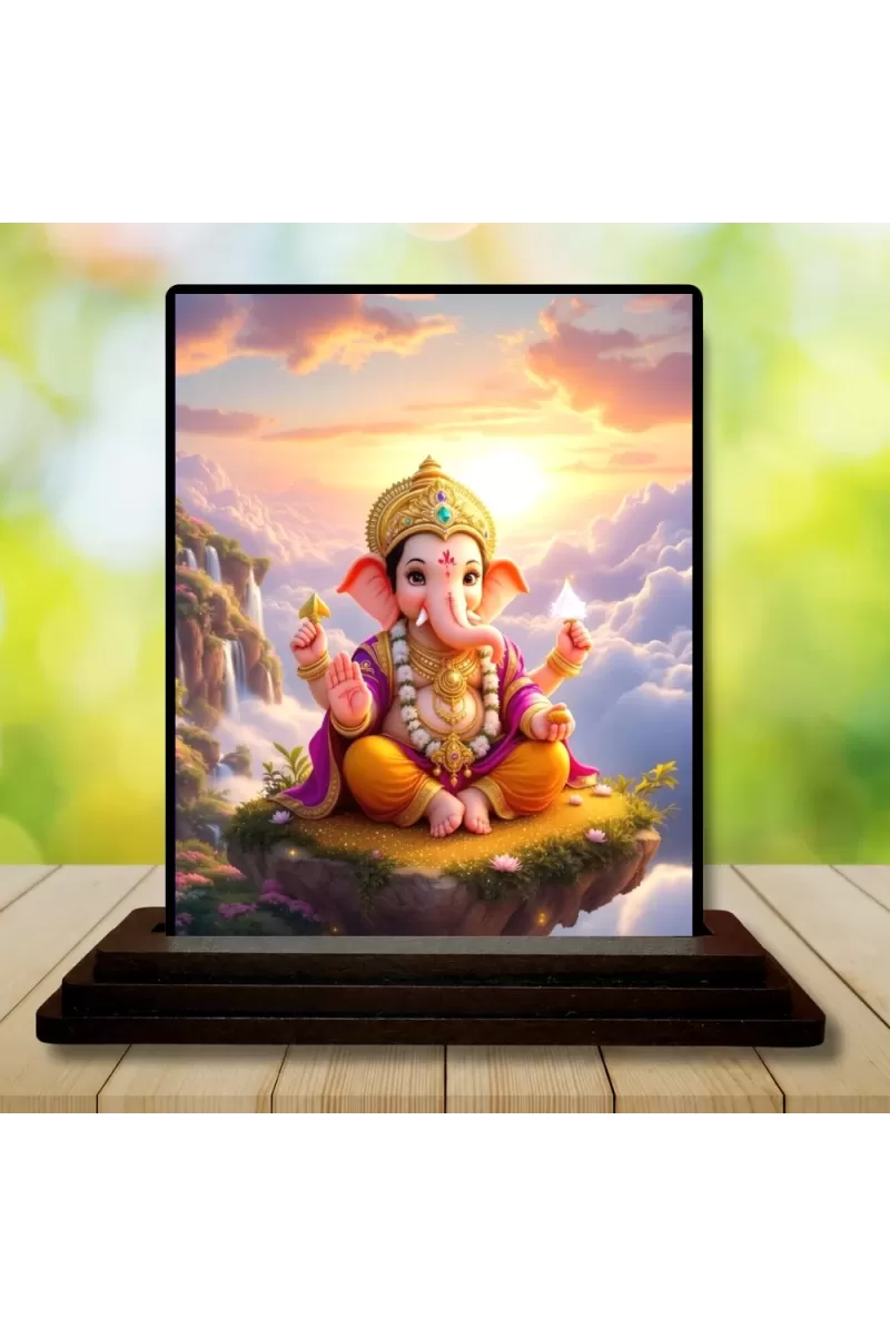 Car Dashboard Ganesha Wooden Photo Stand  3x4 Inches, Compact & Stylish Spiritual Display For Car, Home & Office (Pack Of 1) (F48769)