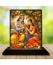 Car Dashboard Shree Krishna And Shree Radha Wooden Photo Stand  3x4 Inches, Compact & Stylish Spiritual Display For Car, Home & Office (Pack Of 1) (F48771)