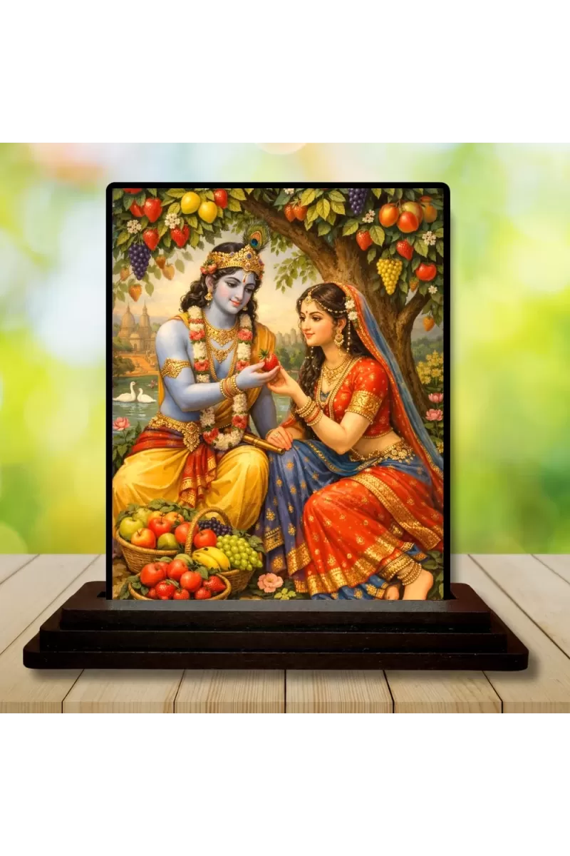 Car Dashboard Shree Krishna And Shree Radha Wooden Photo Stand  3x4 Inches, Compact & Stylish Spiritual Display For Car, Home & Office (Pack Of 1) (F48771)