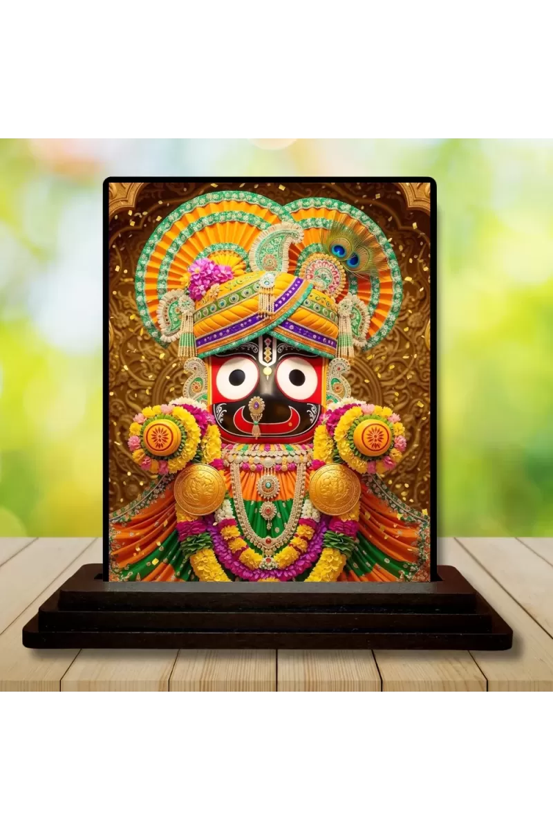 Car Dashboard Lord Jagannatha Wooden Photo Stand  3x4 Inches, Compact & Stylish Spiritual Display For Car, Home & Office (Pack Of 1) (F48773)