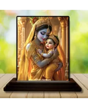Car Dashboard Yashoda And Krishna Wooden Photo Stand  3x4 Inches, Compact & Stylish Spiritual Display For Car, Home & Office (Pack Of 1) (F48774)