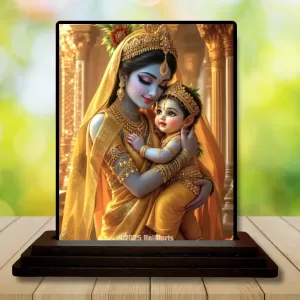 Car Dashboard Yashoda And Krishna Wooden Photo Stand  3x4 Inches, Compact & Stylish Spiritual Display For Car, Home & Office (Pack Of 1) (F48774)