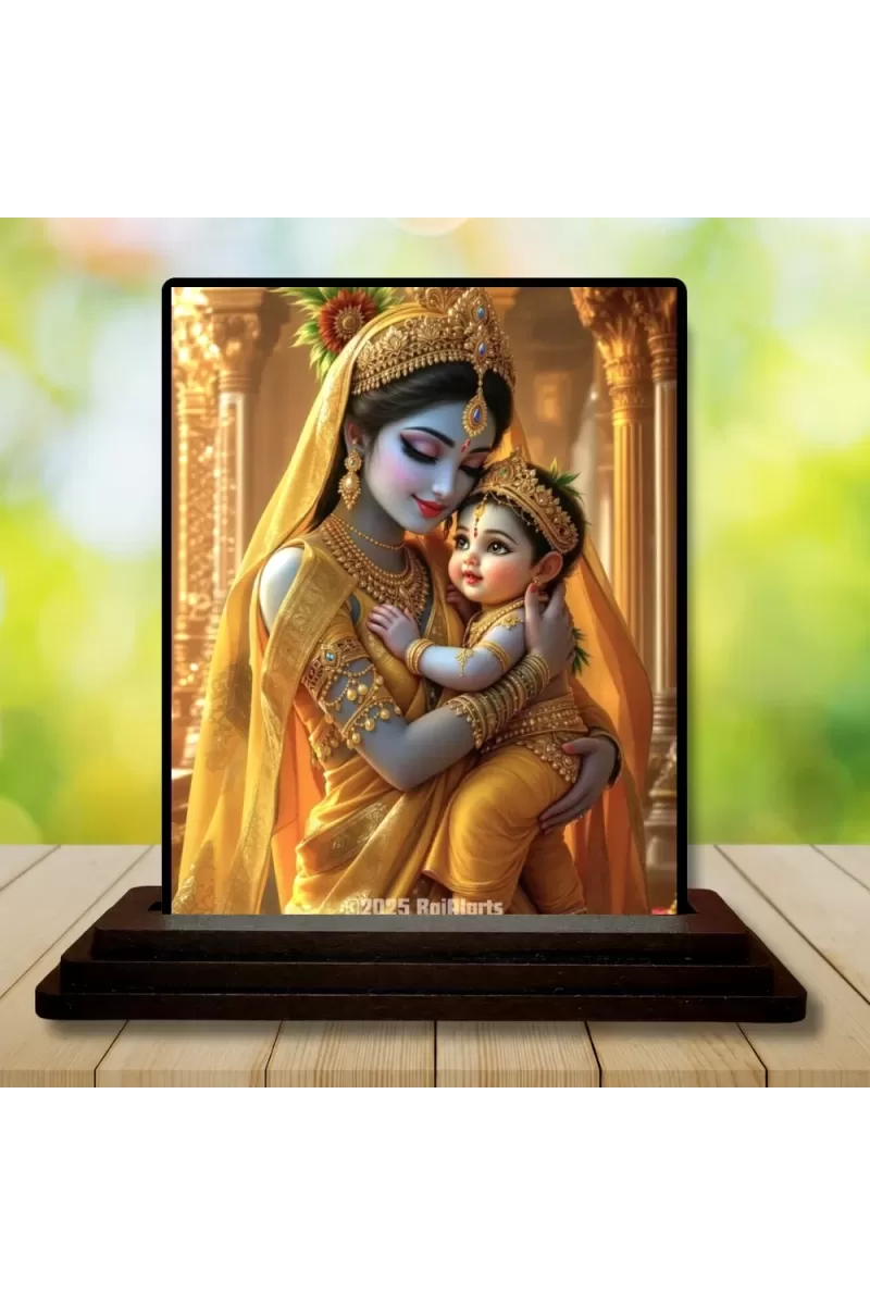 Car Dashboard Yashoda And Krishna Wooden Photo Stand  3x4 Inches, Compact & Stylish Spiritual Display For Car, Home & Office (Pack Of 1) (F48774)