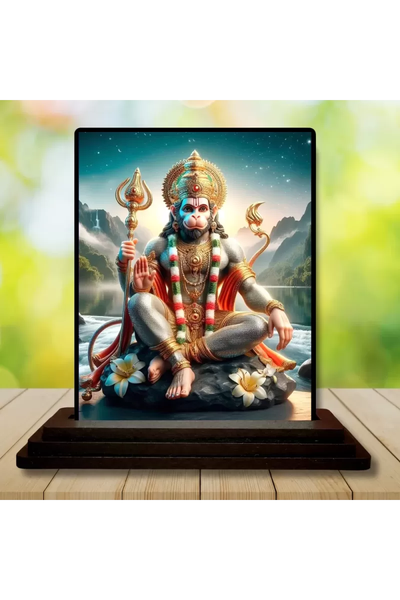 Car Dashboard Hanuman Wooden Photo Stand  3x4 Inches, Compact & Stylish Spiritual Display For Car, Home & Office (Pack Of 1) (F48776)