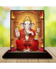 Car Dashboard Lord Ganesha Wooden Photo Stand  3x4 Inches, Compact & Stylish Spiritual Display For Car, Home & Office (Pack Of 1) (F48777)
