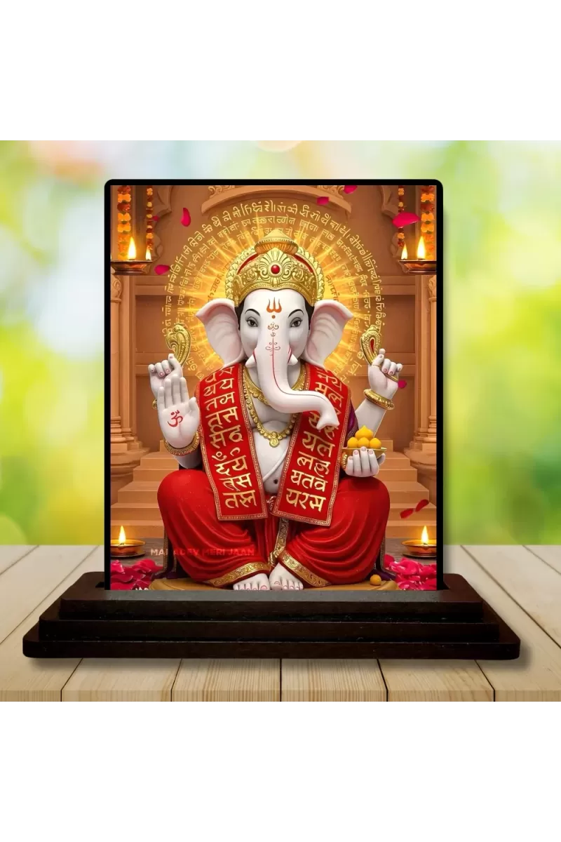 Car Dashboard Lord Ganesha Wooden Photo Stand  3x4 Inches, Compact & Stylish Spiritual Display For Car, Home & Office (Pack Of 1) (F48777)