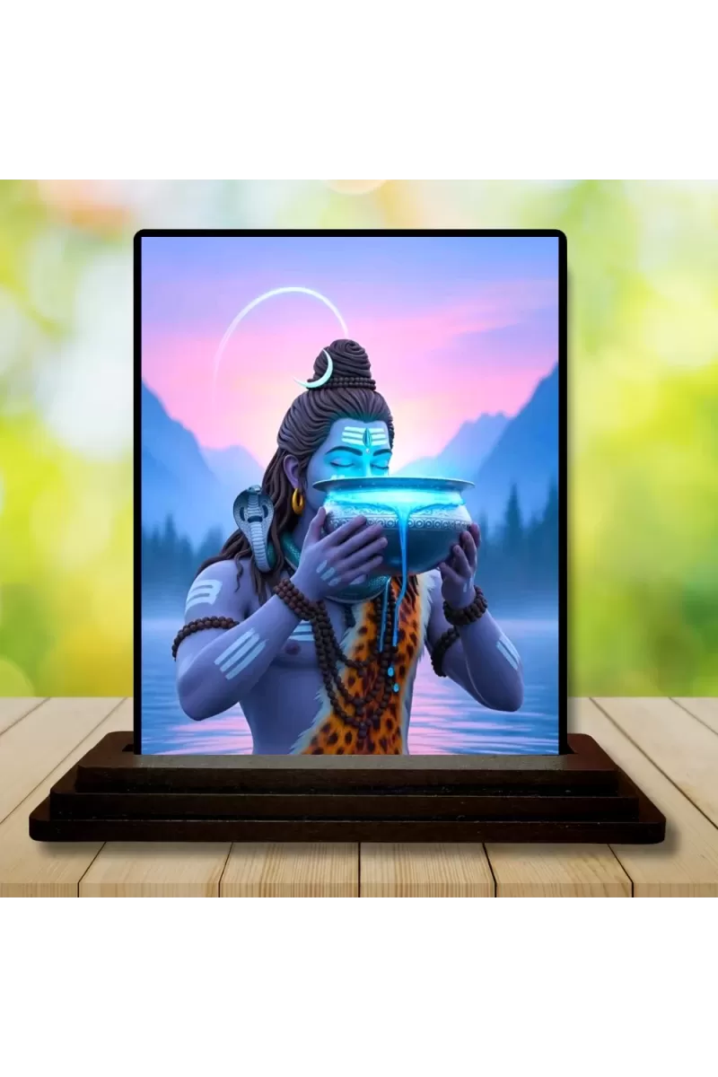 Car Dashboard Lord Shiva Wooden Photo Stand  3x4 Inches, Compact & Stylish Spiritual Display For Car, Home & Office (Pack Of 1) (F48778)