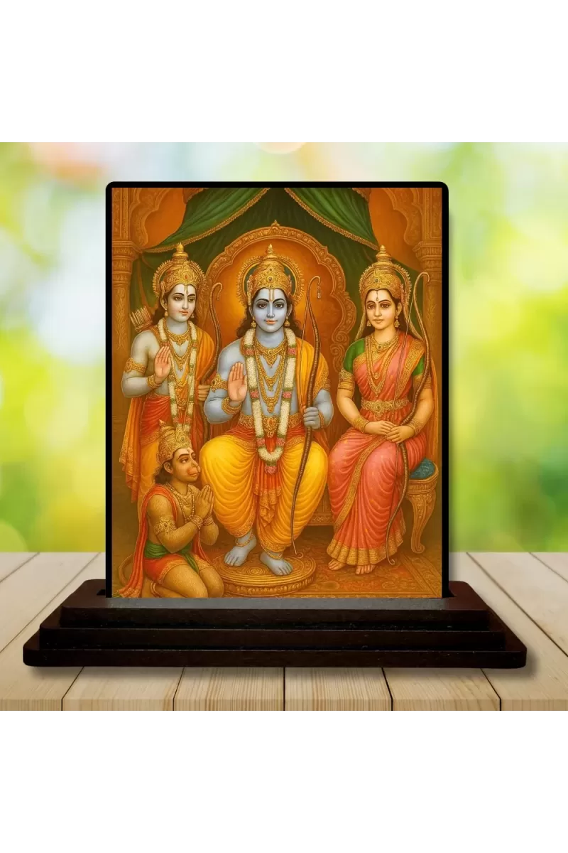 Car Dashboard Lord Ram Darbar Wooden Photo Stand  3x4 Inches, Compact & Stylish Spiritual Display For Car, Home & Office (Pack Of 1) (F48779)