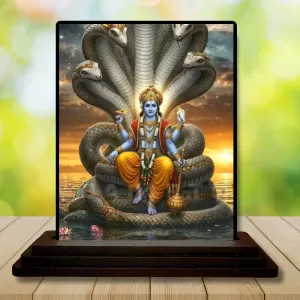 Car Dashboard Vishnu Wooden Photo Stand  3x4 Inches, Compact & Stylish Spiritual Display For Car, Home & Office (Pack Of 1) (F48781)