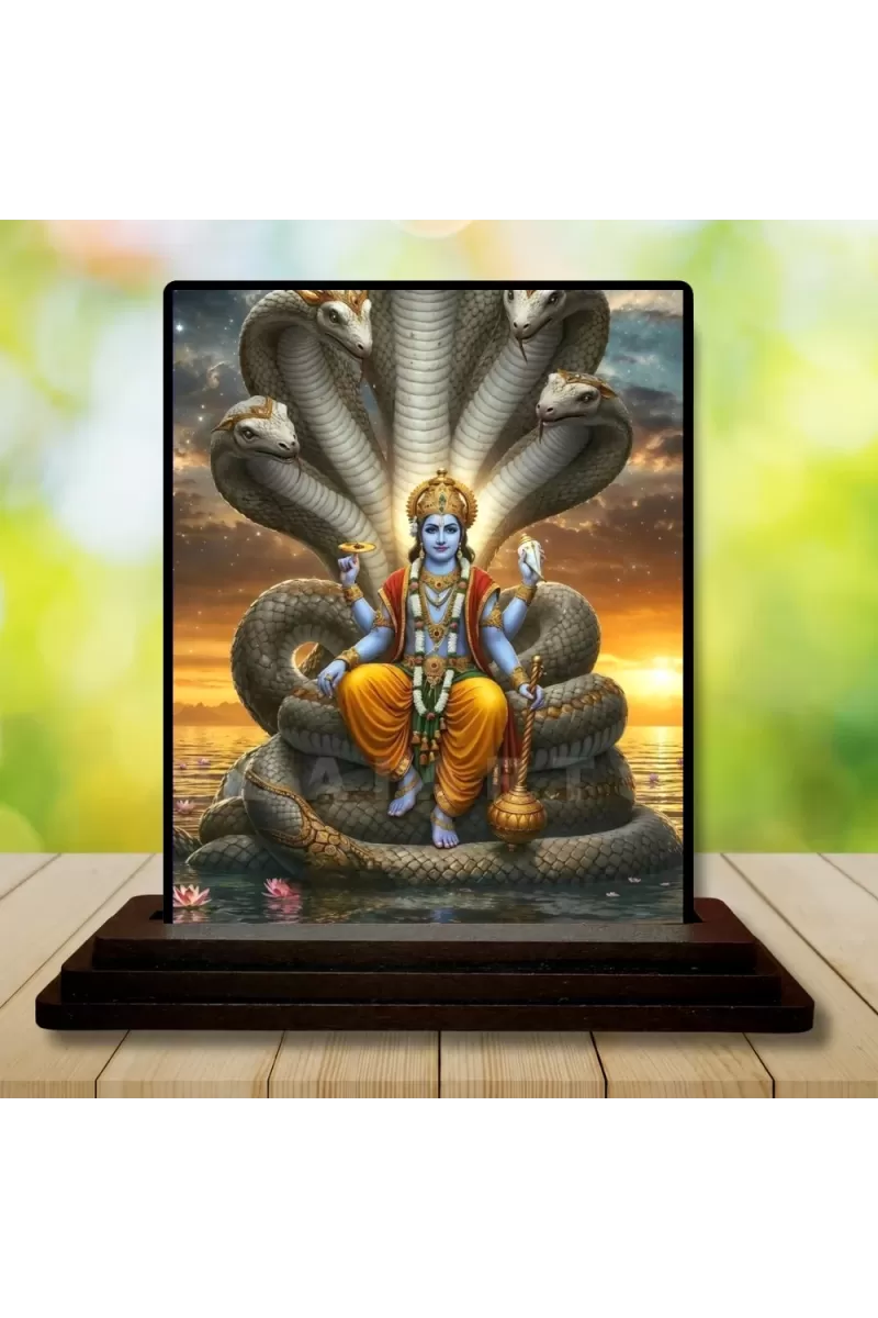 Car Dashboard Vishnu Wooden Photo Stand  3x4 Inches, Compact & Stylish Spiritual Display For Car, Home & Office (Pack Of 1) (F48781)