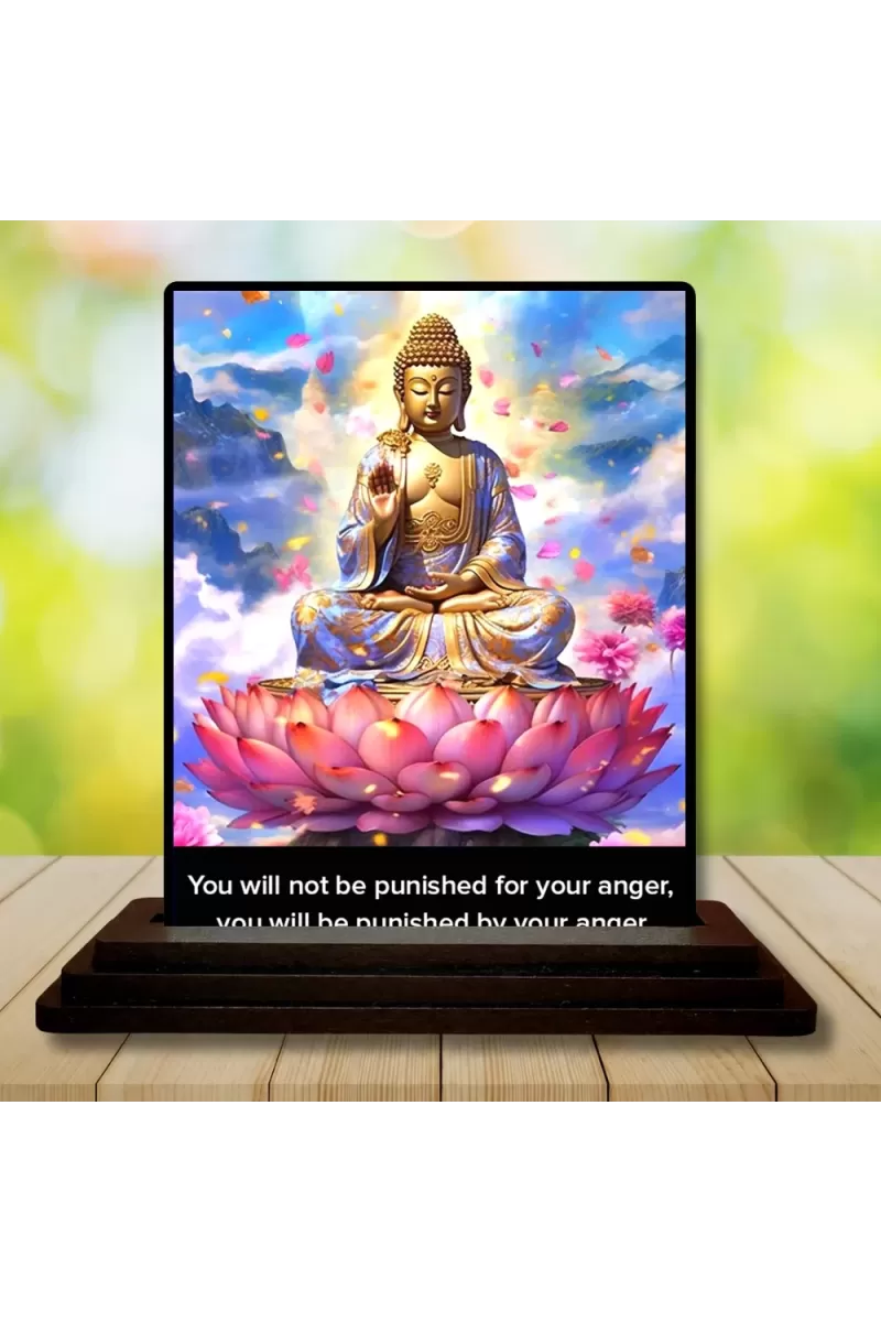 Car Dashboard Gautama Buddha Wooden Photo Stand  3x4 Inches, Compact & Stylish Spiritual Display For Car, Home & Office (Pack Of 1) (F48802)
