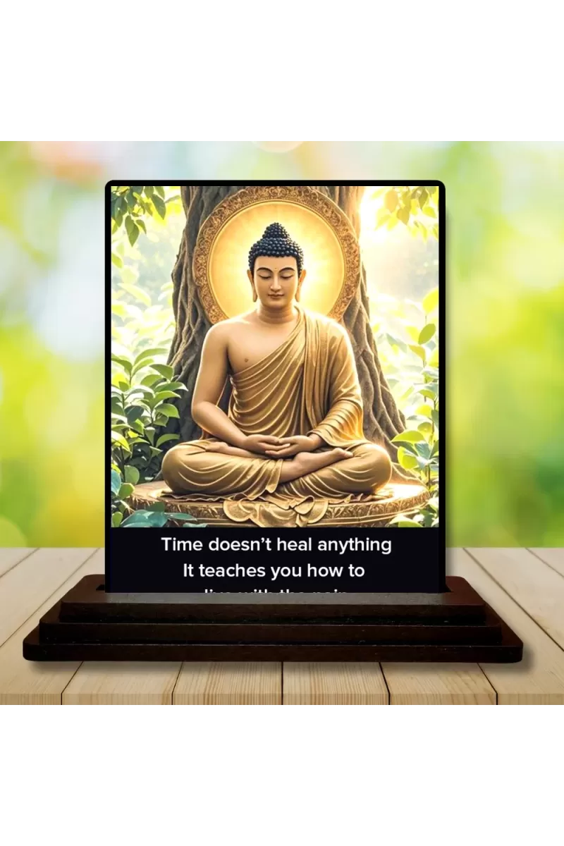 Car Dashboard Gautama Buddha Wooden Photo Stand  3x4 Inches, Compact & Stylish Spiritual Display For Car, Home & Office (Pack Of 1) (F48803)
