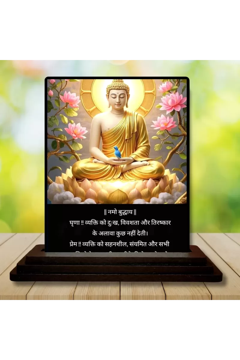 Car Dashboard Gautama Buddha Wooden Photo Stand  3x4 Inches, Compact & Stylish Spiritual Display For Car, Home & Office (Pack Of 1) (F48805)
