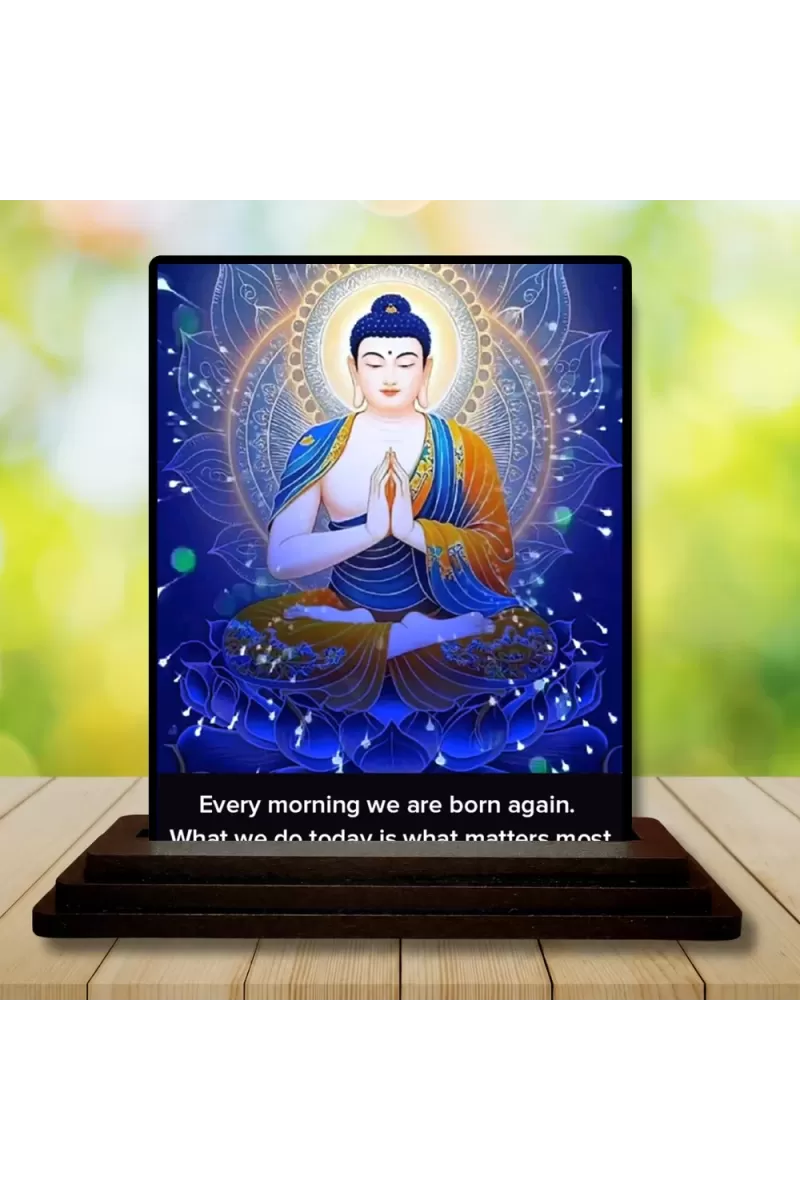 Car Dashboard Gautama Buddha Wooden Photo Stand  3x4 Inches, Compact & Stylish Spiritual Display For Car, Home & Office (Pack Of 1) (F48807)