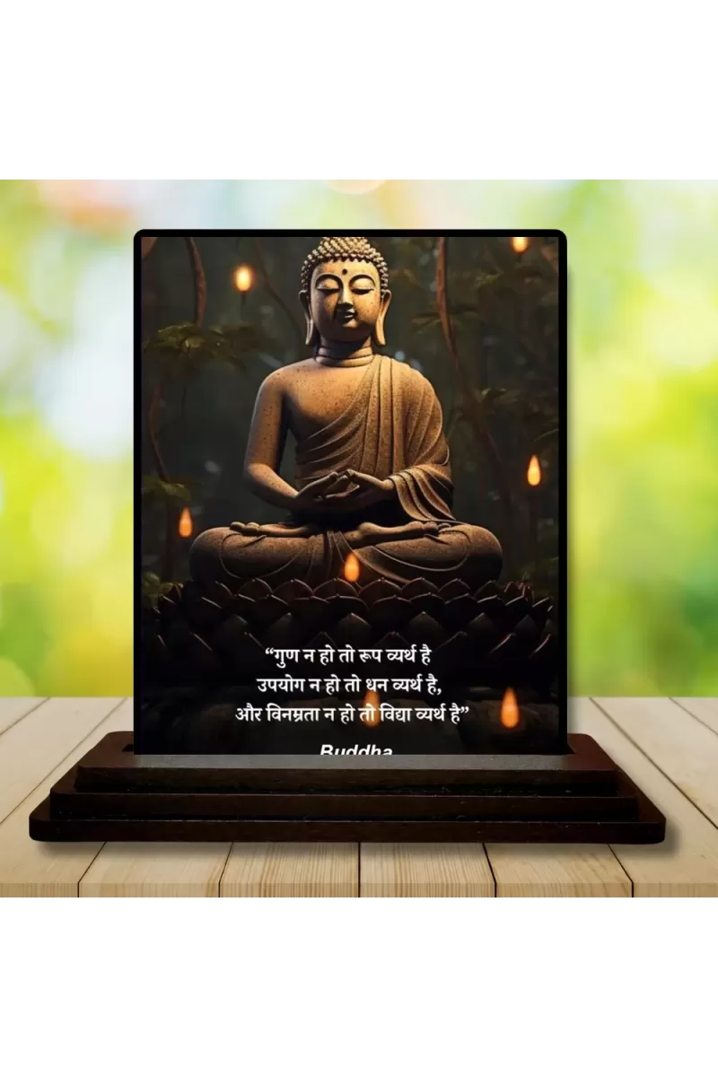 Car Dashboard Gautama Buddha Wooden Photo Stand  3x4 Inches, Compact & Stylish Spiritual Display For Car, Home & Office (Pack Of 1) (F48816)