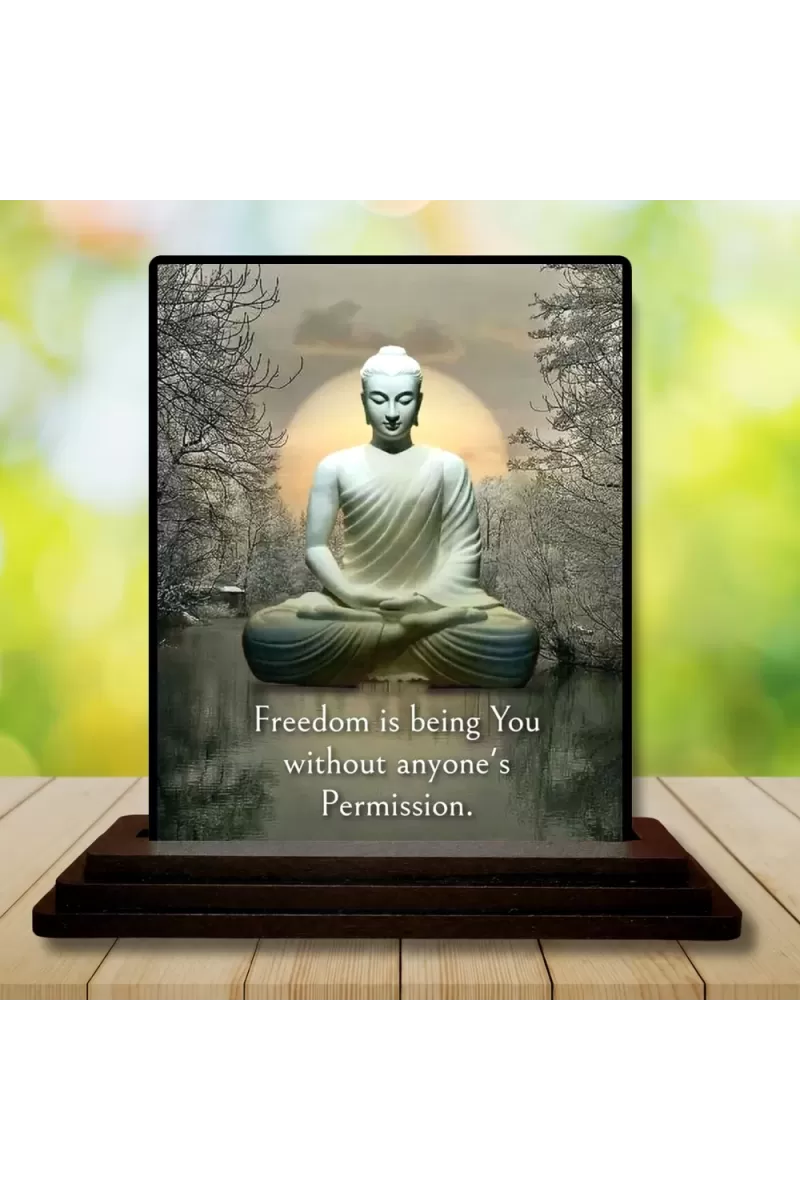 Car Dashboard Gautama Buddha Wooden Photo Stand  3x4 Inches, Compact & Stylish Spiritual Display For Car, Home & Office (Pack Of 1) (F48876)