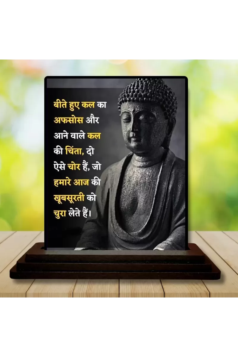 Car Dashboard Gautama Buddha Wooden Photo Stand  3x4 Inches, Compact & Stylish Spiritual Display For Car, Home & Office (Pack Of 1) (F48886)