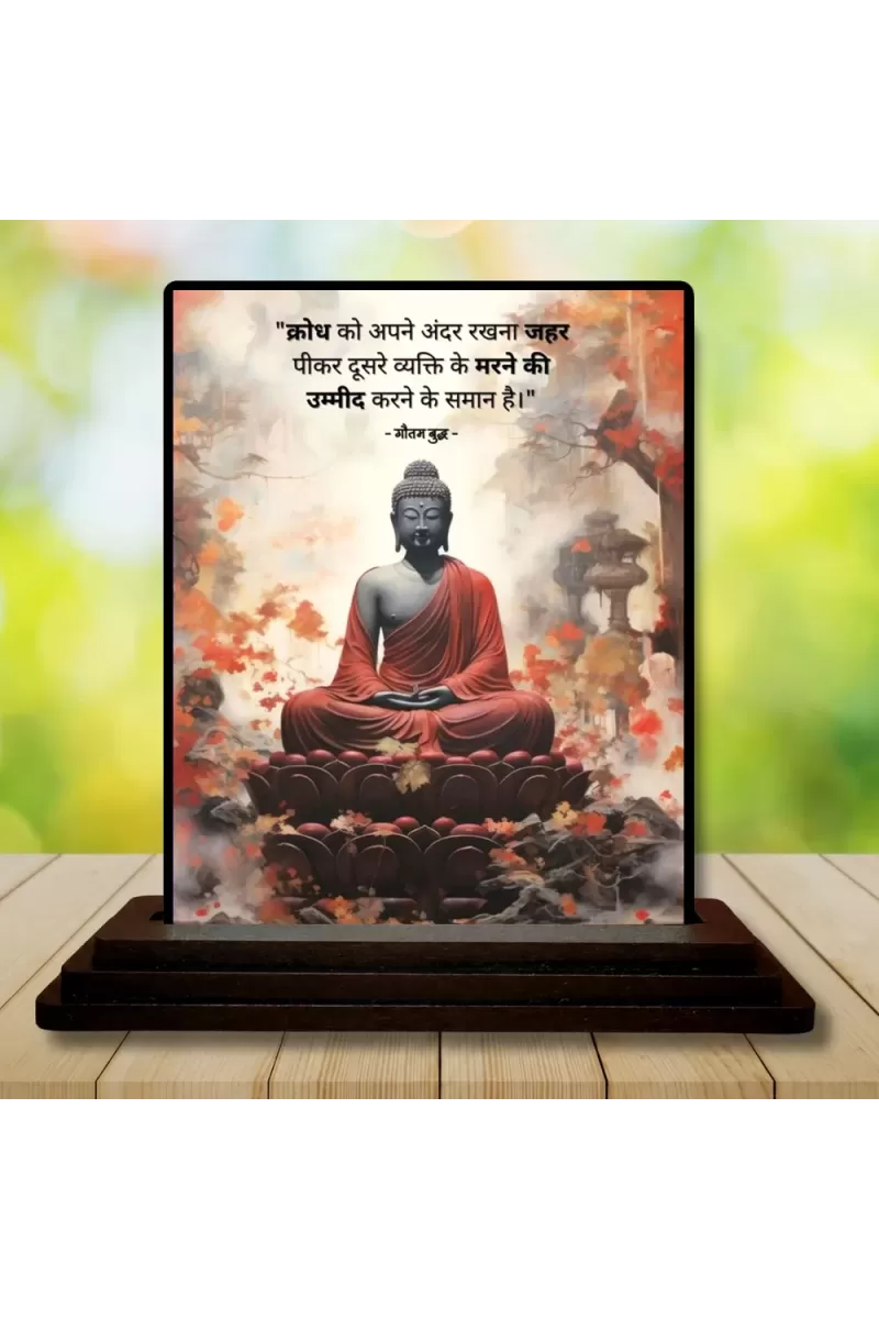Car Dashboard Gautama Buddha Wooden Photo Stand  3x4 Inches, Compact & Stylish Spiritual Display For Car, Home & Office (Pack Of 1) (F48895)