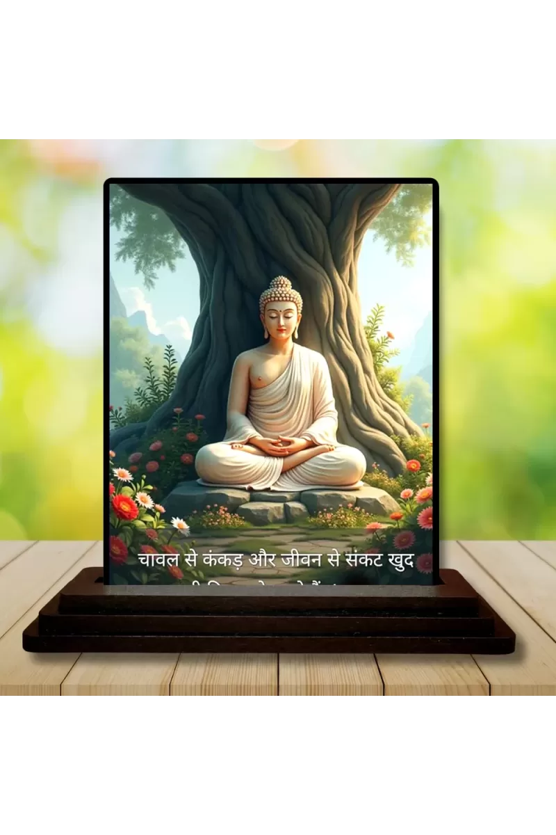 Car Dashboard Gautama Buddha Wooden Photo Stand  3x4 Inches, Compact & Stylish Spiritual Display For Car, Home & Office (Pack Of 1) (F48909)