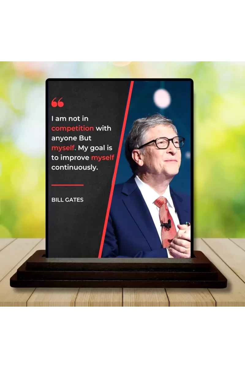 Car Dashboard Bill Gates Wooden Photo Stand  3x4 Inches, Compact & Stylish Spiritual Display For Car, Home & Office (Pack Of 1) (F48914)