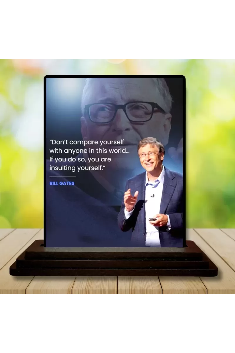 Car Dashboard Bill Gates Wooden Photo Stand  3x4 Inches, Compact & Stylish Spiritual Display For Car, Home & Office (Pack Of 1) (F48915)