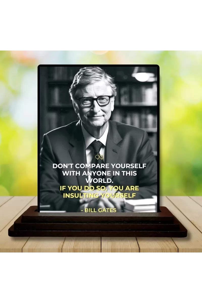 Car Dashboard Bill Gates Wooden Photo Stand  3x4 Inches, Compact & Stylish Spiritual Display For Car, Home & Office (Pack Of 1) (F48917)