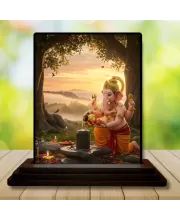 Car Dashboard Ganesha Wooden Photo Stand  3x4 Inches, Compact & Stylish Spiritual Display For Car, Home & Office (Pack Of 1) (F48967)