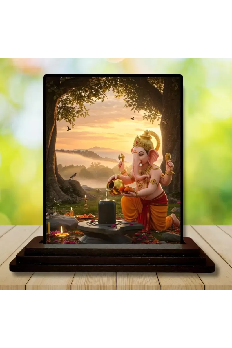 Car Dashboard Ganesha Wooden Photo Stand  3x4 Inches, Compact & Stylish Spiritual Display For Car, Home & Office (Pack Of 1) (F48967)