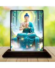Car Dashboard Gautama Buddha Wooden Photo Stand  3x4 Inches, Compact & Stylish Spiritual Display For Car, Home & Office (Pack Of 1) (F48968)