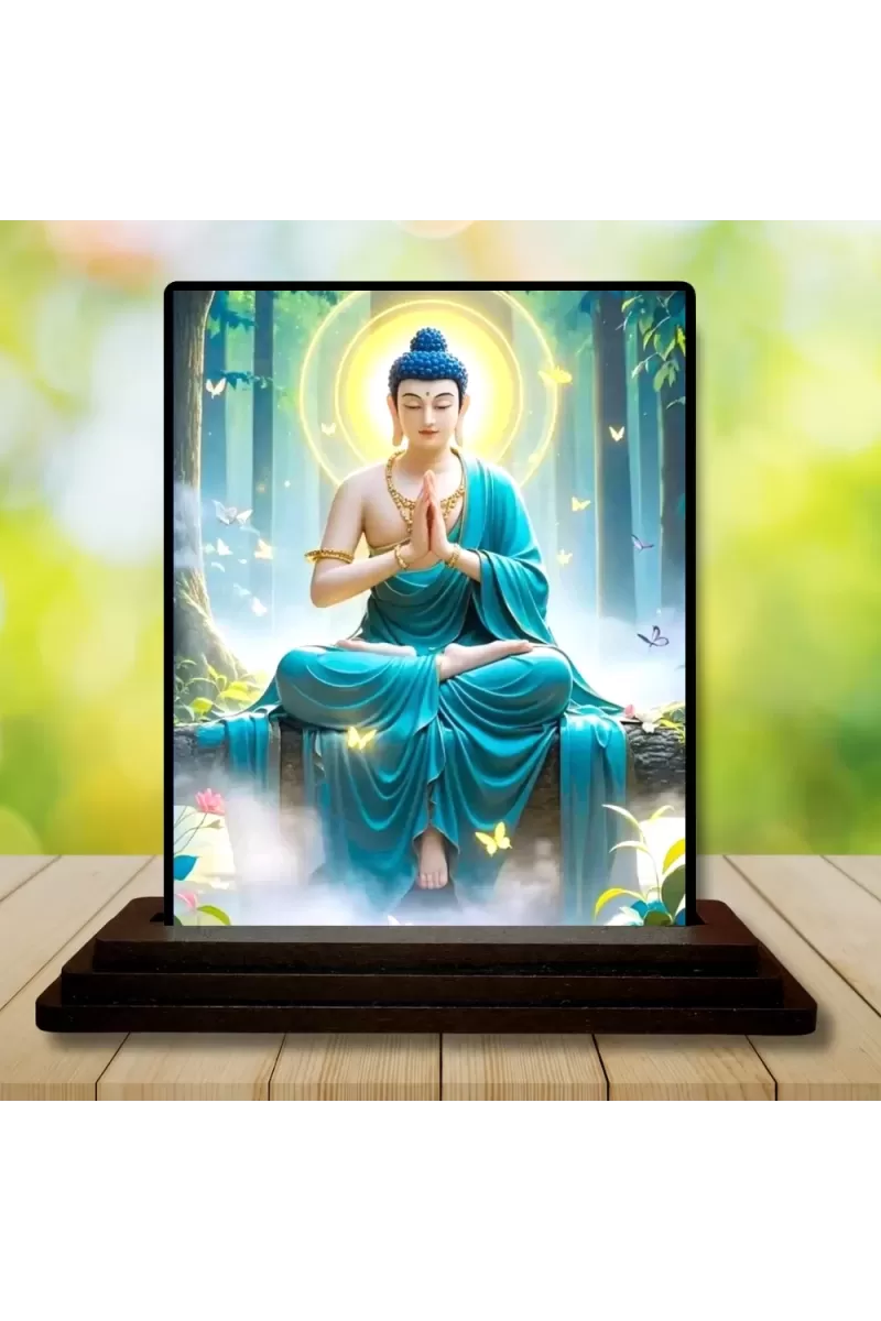 Car Dashboard Gautama Buddha Wooden Photo Stand  3x4 Inches, Compact & Stylish Spiritual Display For Car, Home & Office (Pack Of 1) (F48968)