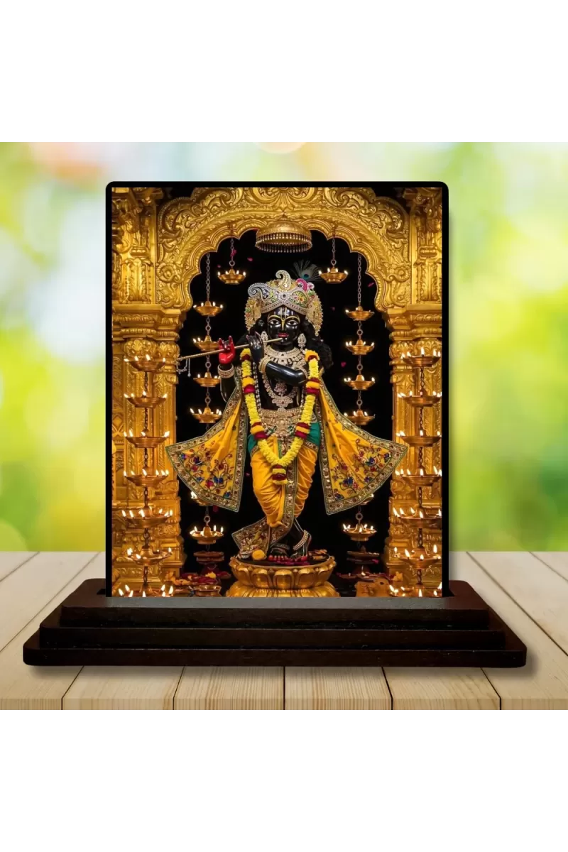 Car Dashboard Krishna Wooden Photo Stand  3x4 Inches, Compact & Stylish Spiritual Display For Car, Home & Office (Pack Of 1) (F48969)