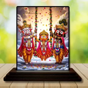 Car Dashboard Lord Jagannatha Wooden Photo Stand  3x4 Inches, Compact & Stylish Spiritual Display For Car, Home & Office (Pack Of 1) (F48971)
