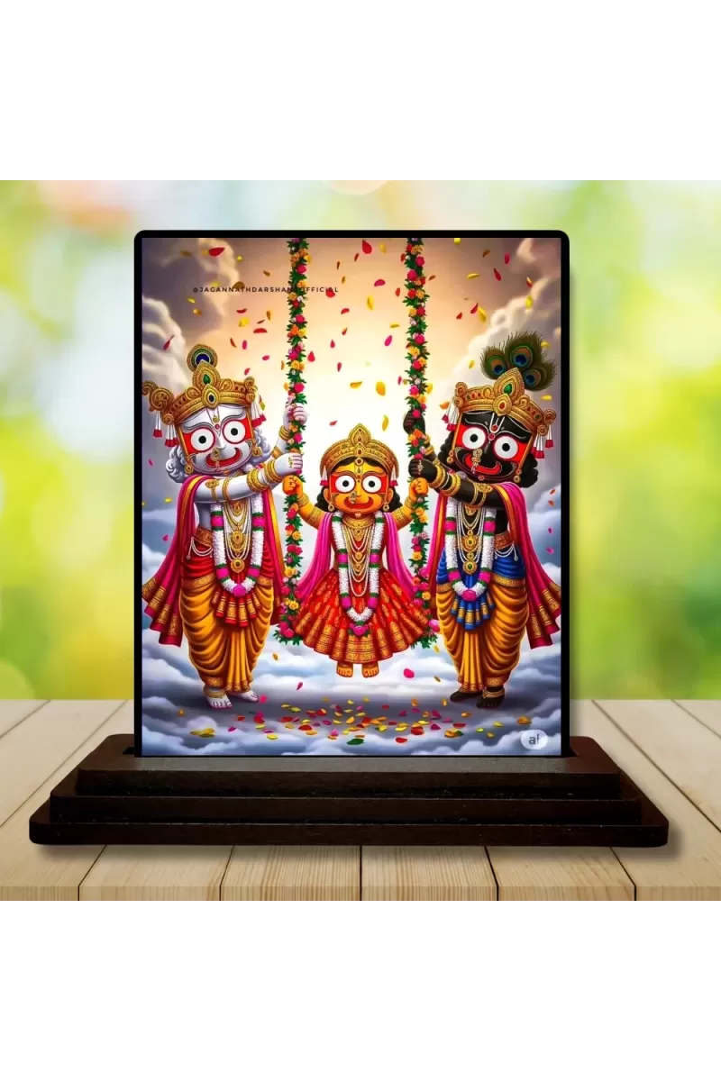 Car Dashboard Lord Jagannatha Wooden Photo Stand  3x4 Inches, Compact & Stylish Spiritual Display For Car, Home & Office (Pack Of 1) (F48971)