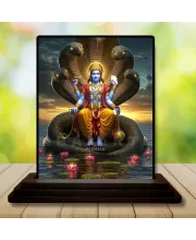 Car Dashboard Vishnu Wooden Photo Stand  3x4 Inches, Compact & Stylish Spiritual Display For Car, Home & Office (Pack Of 1) (F48972)