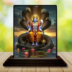 Car Dashboard Vishnu Wooden Photo Stand  3x4 Inches, Compact & Stylish Spiritual Display For Car, Home & Office (Pack Of 1) (F48972)