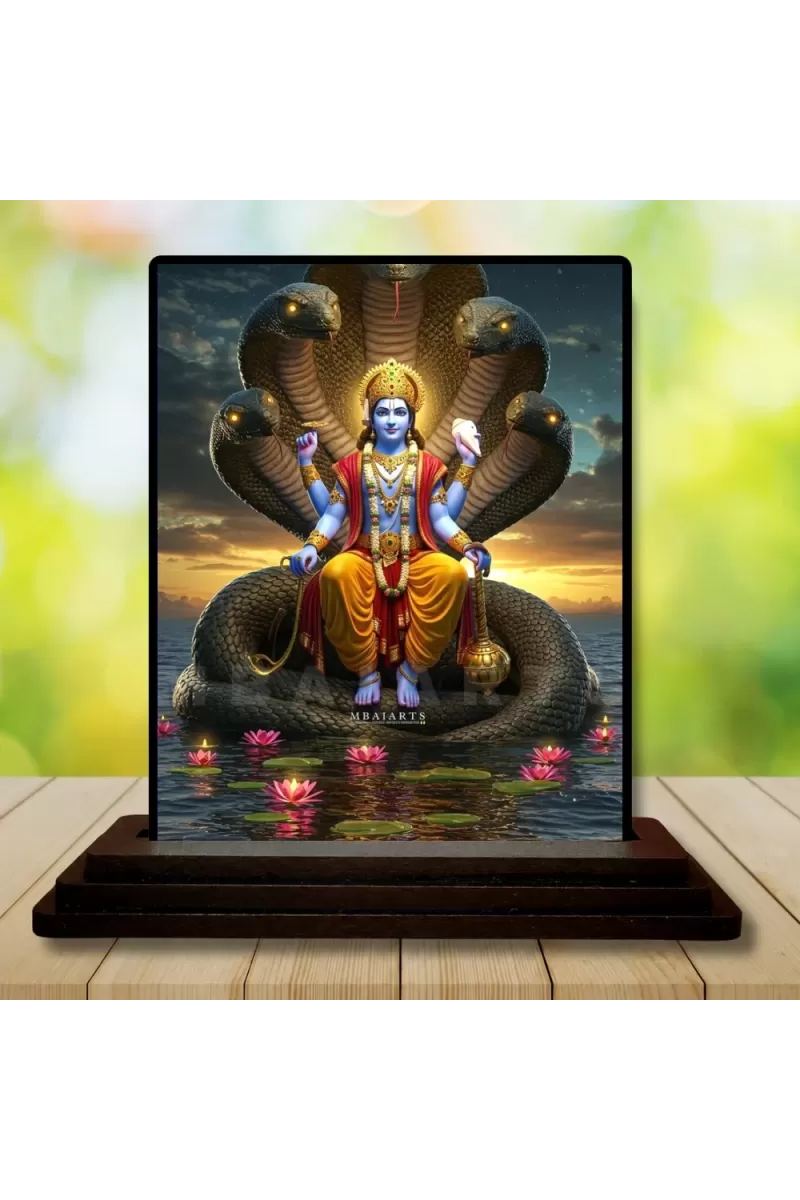 Car Dashboard Vishnu Wooden Photo Stand  3x4 Inches, Compact & Stylish Spiritual Display For Car, Home & Office (Pack Of 1) (F48972)