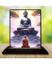 Car Dashboard Gautama Buddha Wooden Photo Stand  3x4 Inches, Compact & Stylish Spiritual Display For Car, Home & Office (Pack Of 1) (F48976)