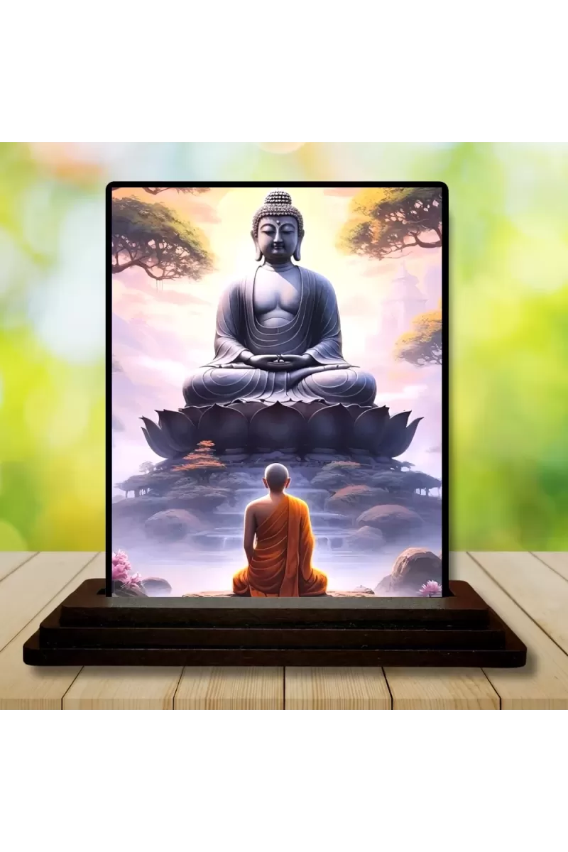 Car Dashboard Gautama Buddha Wooden Photo Stand  3x4 Inches, Compact & Stylish Spiritual Display For Car, Home & Office (Pack Of 1) (F48976)